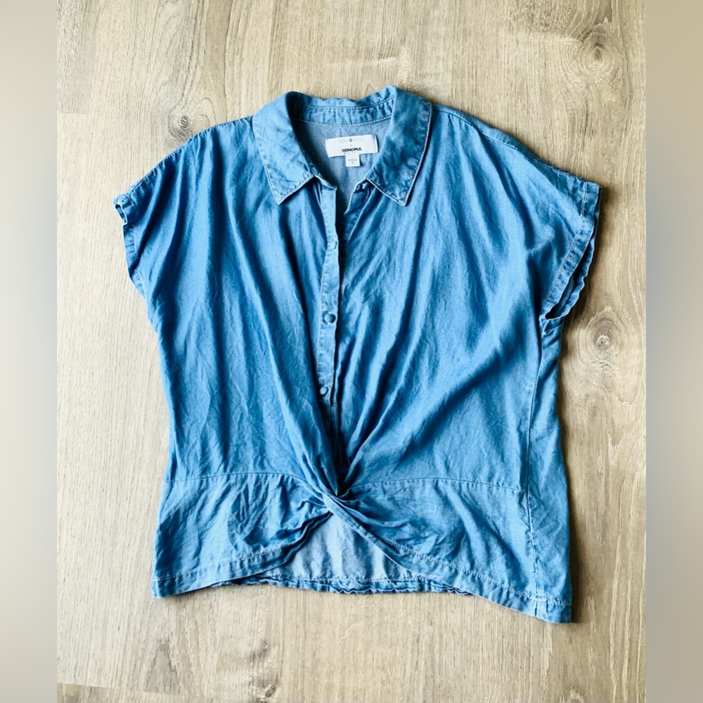 Now & Gen x Sonoma Chambray Twist Front Shirt Small